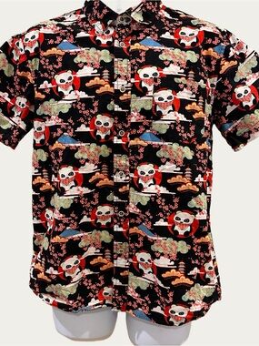 Panda Japan Cherry Blossom Tree Button Down Shirt VSTR Premium small